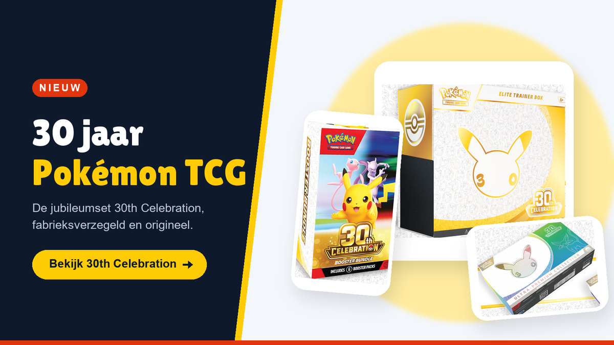 Verzegelde Pokémon-kaarten uit 30th Celebration, de jubileumset voor 30 jaar Pokémon TCG